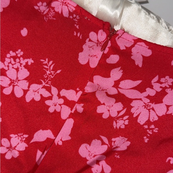 Never Fully Dressed Delores Dress 10 Red Pink Floral ruched bishop sleeves $103 - Picture 13 of 16